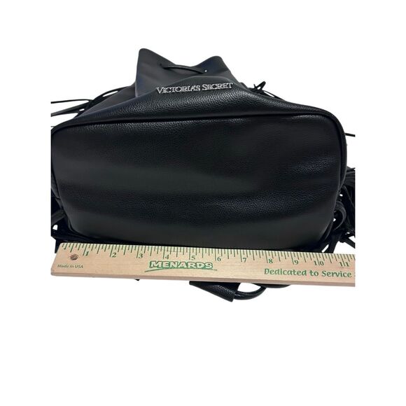Victoria’s Secret Black Drawstring Fringed Backback Tote Faux Leather NWOT - Picture 11 of 11
